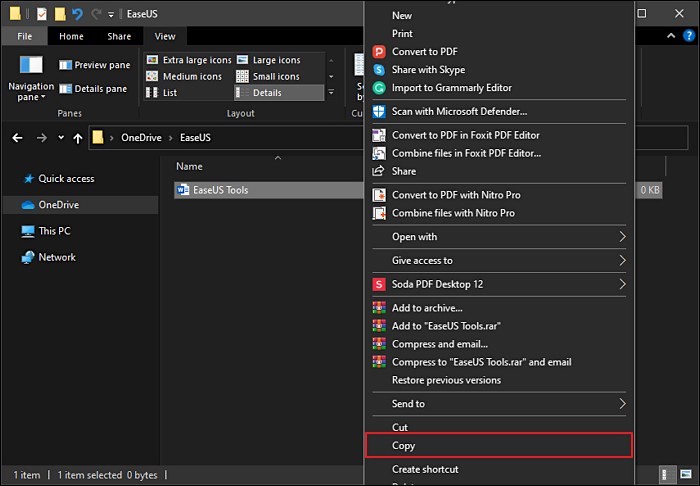 tapez sur l'option copie
