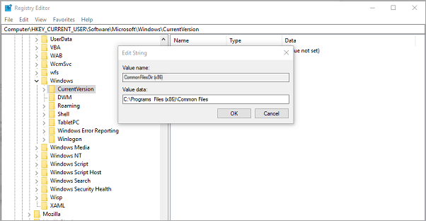 Transfert via l'éditeur de registre