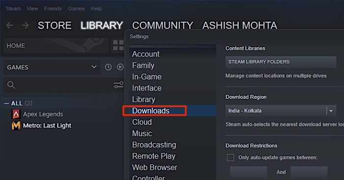 dossiers de la bibliothèque Steam