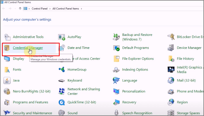 naviguer vers le gestionnaire d'identification