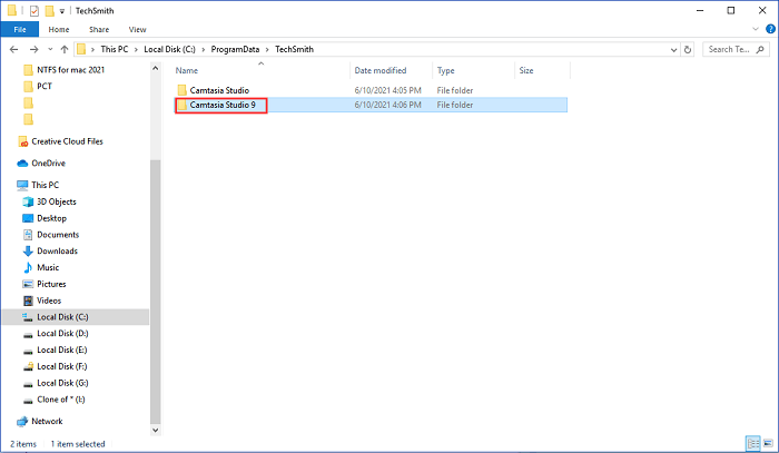ouvrir le dossier camtasia studio