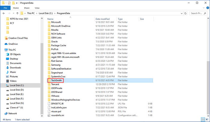 ouvrir le dossier techsmith