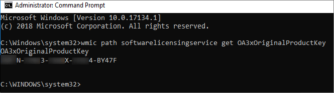 Clé de produit dans l'invite de commande