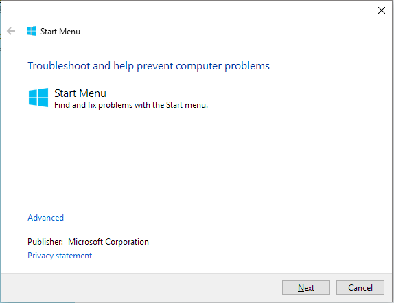 Exécutez Start Menu Troubleshooter pour corriger l'erreur critique du menu Démarrer de Windows 10.