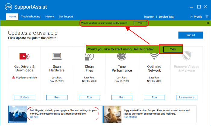 Lancer Dell Migrate sur un nouveau PC