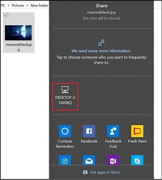 choisir un appareil de destination pour partager des fichiers