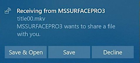 la notification de réception de fichiers dans le pc de destination