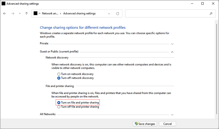 activer le partage de fichiers et d'imprimantes