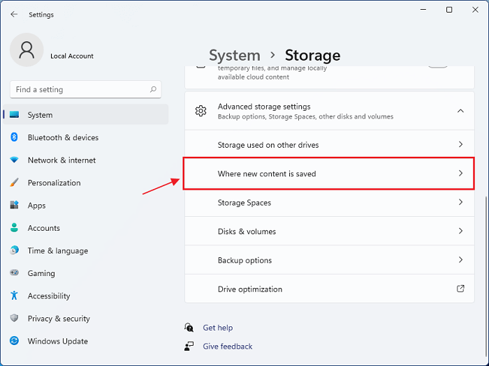 changer l'endroit où le contenu est sauvegardé