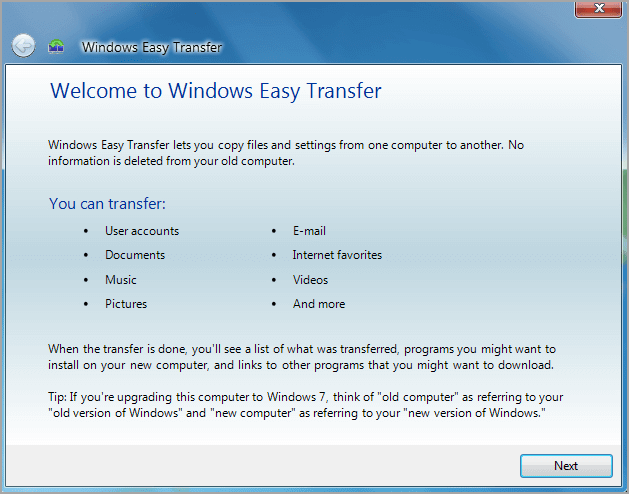 Windows transfert facile