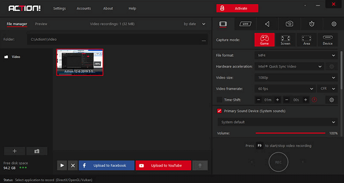Enregistreur de jeux - Actions