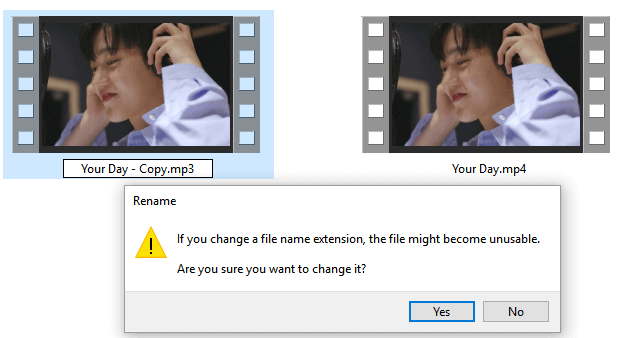 Changez l'extension du fichier MP4.
