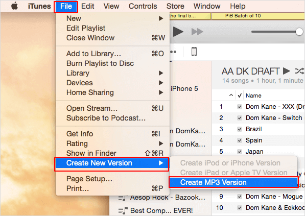 Convertissez en MP3 avec iTunes sur Mac.