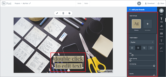 Utilisez Adobe Spark pour ajouter du texte