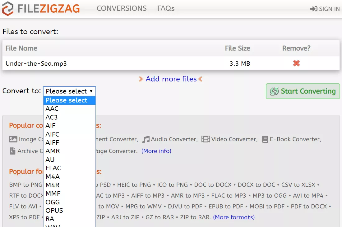 FileZigZag - le meilleur convertisseur audio gratuit
