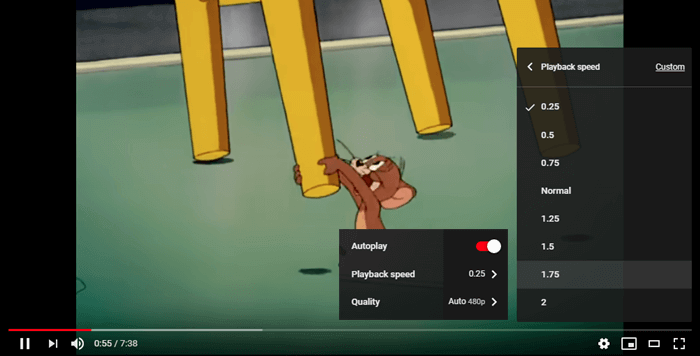 modifier la vitesse en utilisant le changeur de vitesse de YouTube