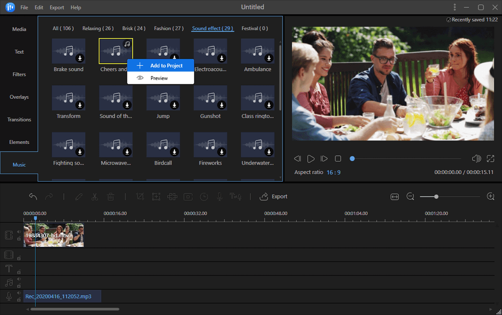 Ajouter un effet sonore à la vidéo