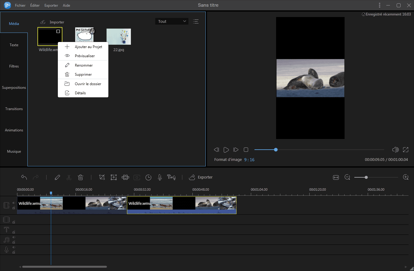 Ajouter la vidéo au projet