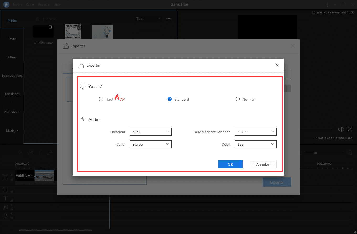 Exporter et convertir le fichier cible en audio