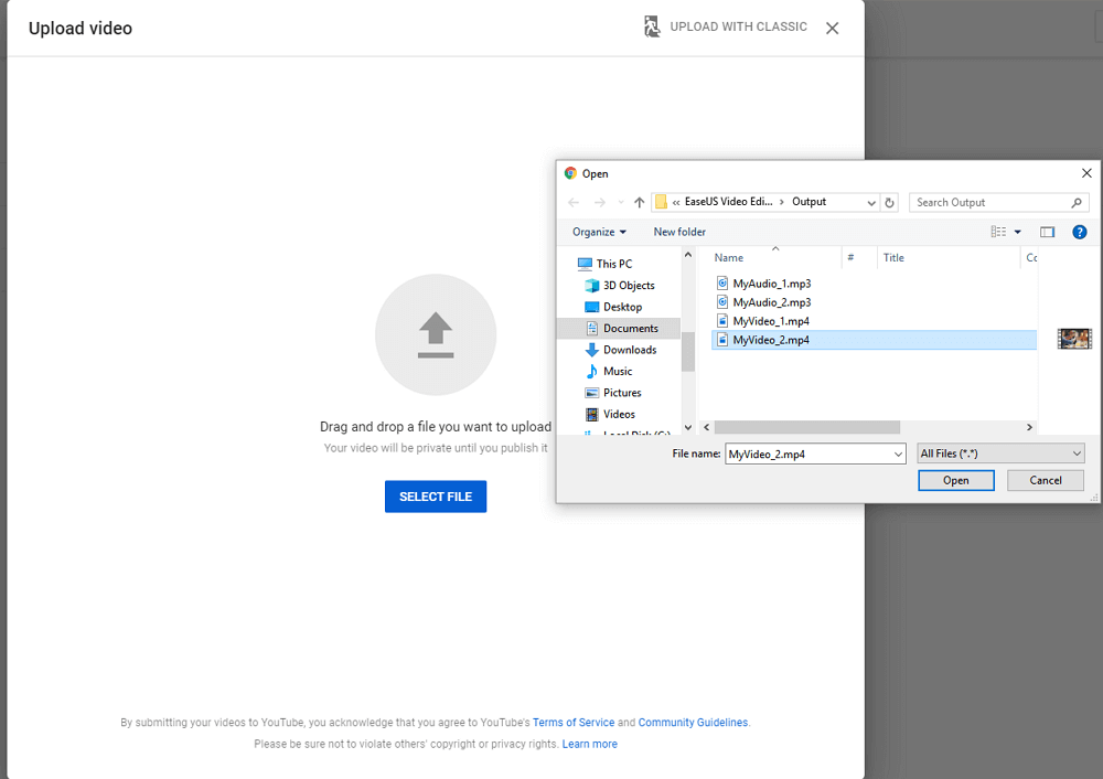 Charger la vidéo sur la plateforme vidéo