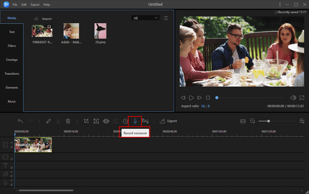 Lancez l'enregistrement de la voix pour la vidéo