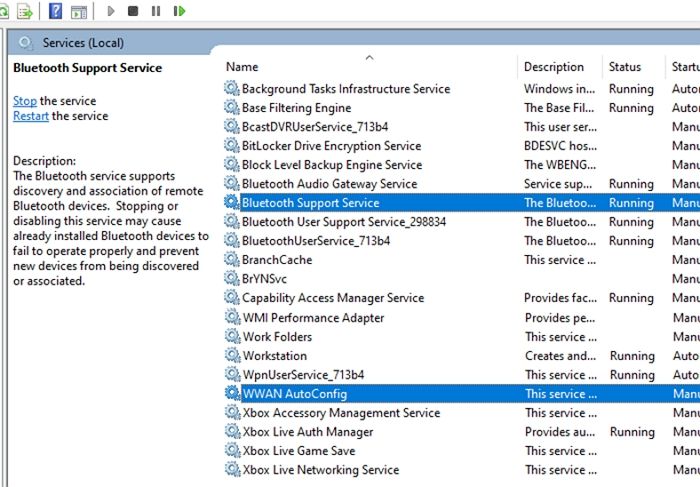Redémarrer les services Bluetooth
