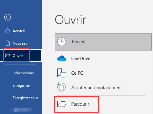 aller à l'ouverture du document Word