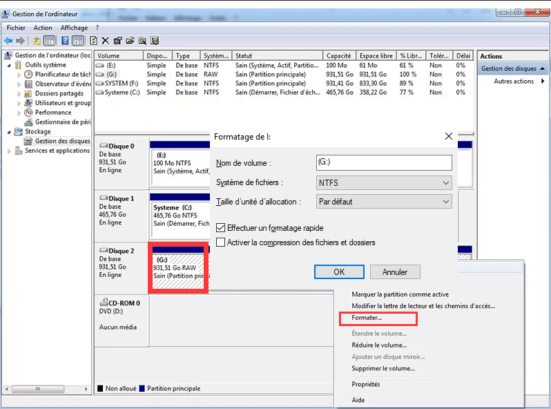 raw to ntfs avec gestion du disque