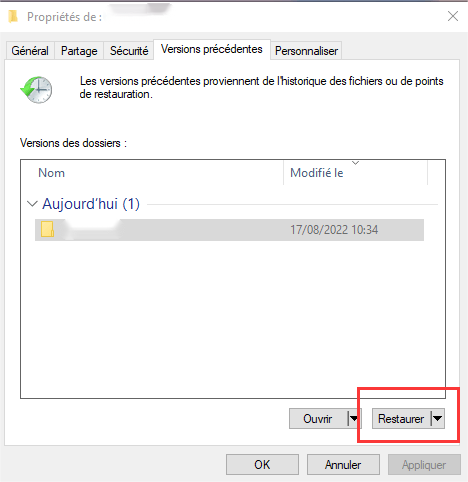 restaurer les fichiers supprimés des versions précédentes