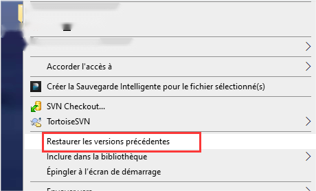 Option de restauration des versions précédentes