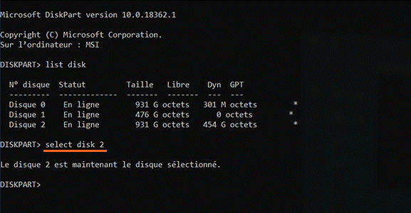 créer la partition par diskpart