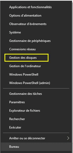 créer partition par gestions des disques
