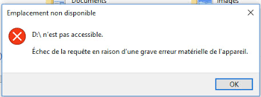 Échec de la requête en raison d'une grave erreur matérielle de l'appareil