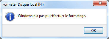 windows n'a pas pu effectuer le formatage