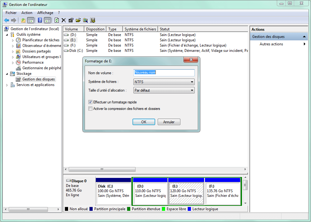 formater la partition pour réparer disque dur 0 octet