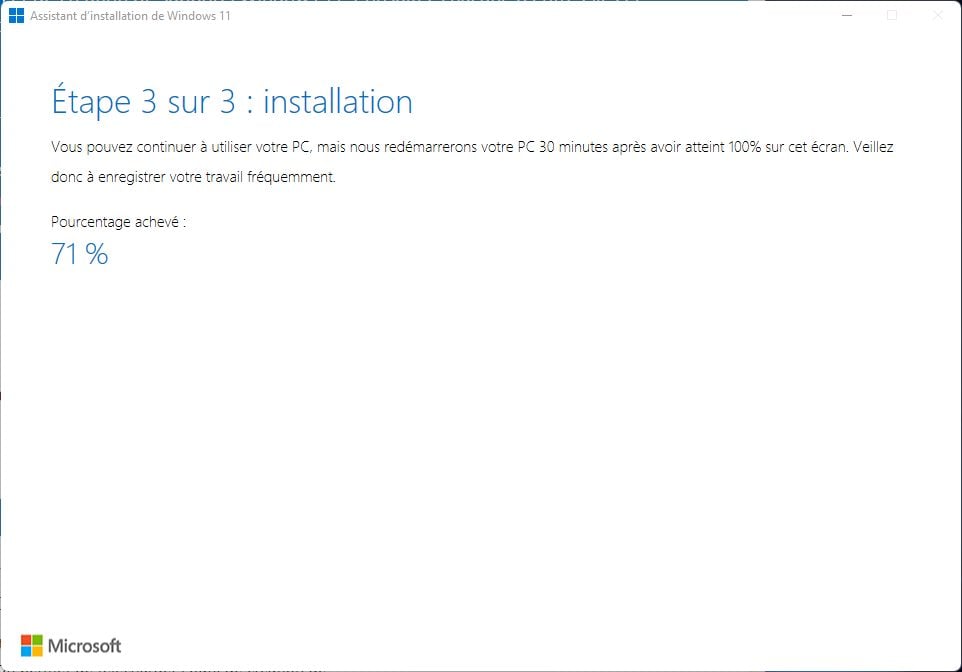 installation en cours de windows 11
