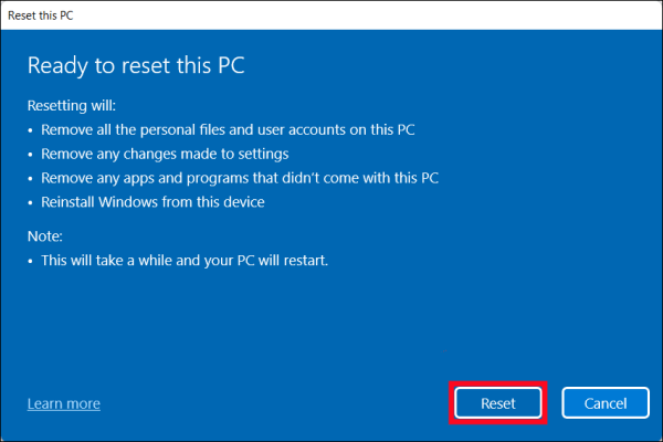 vider un ordinateur windows 11/10 - Étape 5