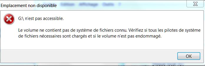 le volume ne contient pas de système de fichier connu