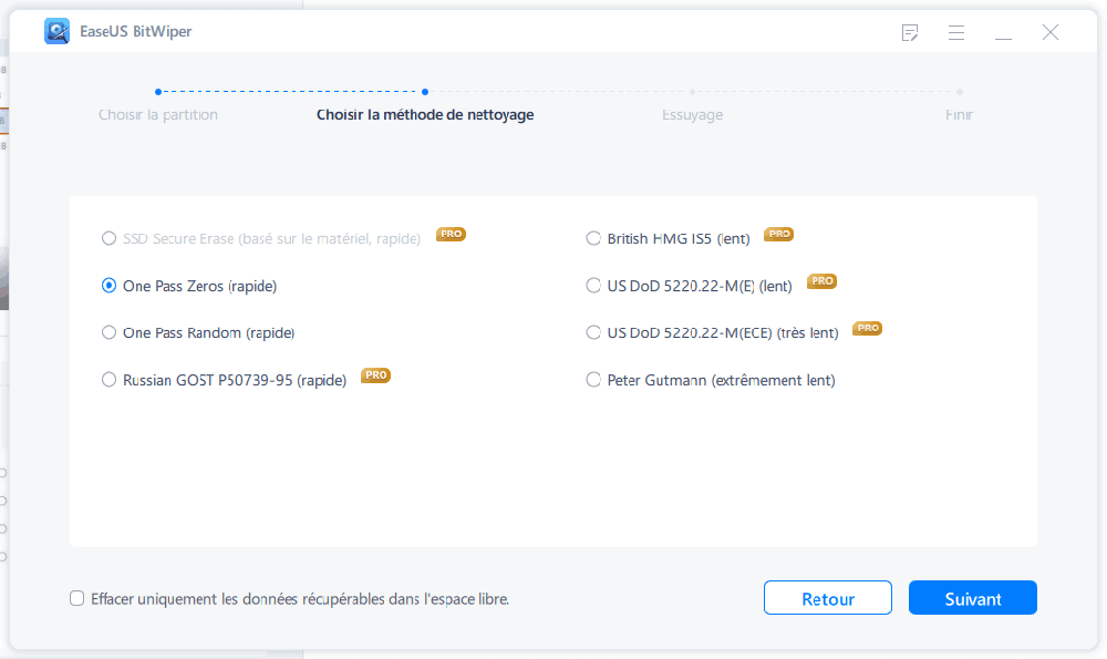 sélectionner les méthodes d'essuyage