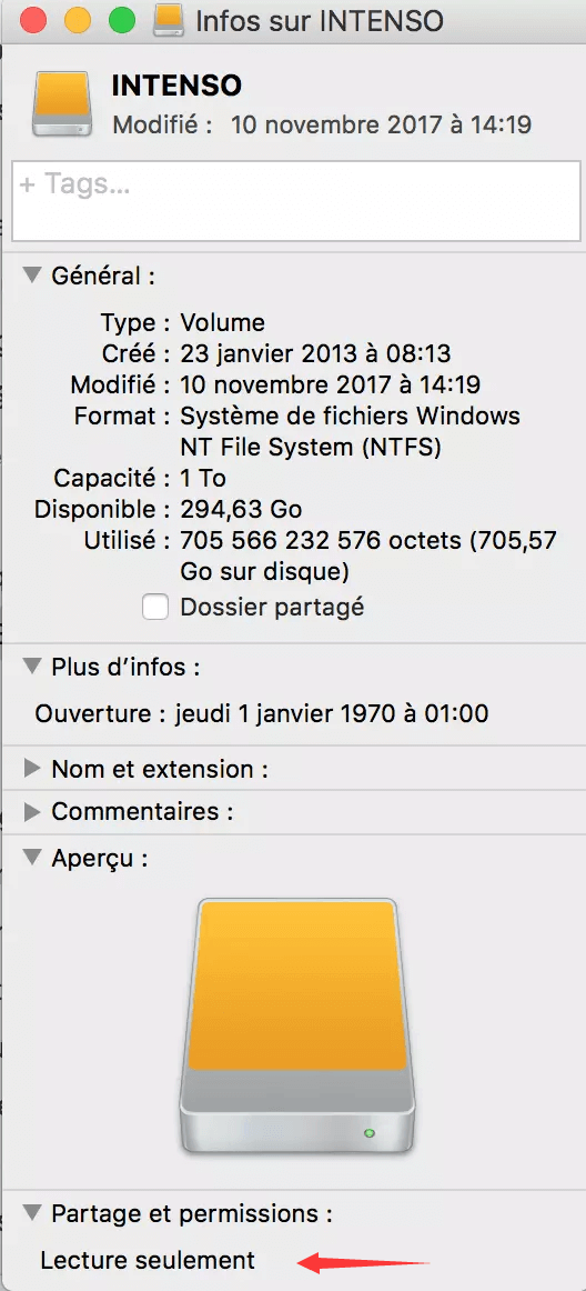 Disque dur externe en lecture seule sur Mac