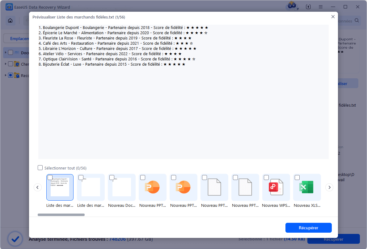 sélectionnez des fichiers texte et les récupérez