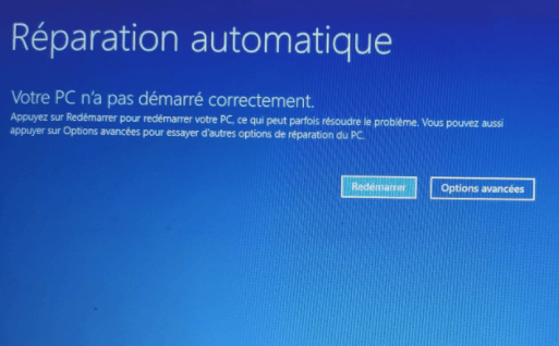 Votre PC n'a pas démarré correctement