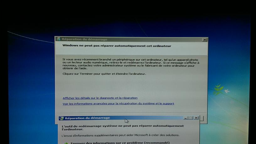 outil de redémarrage système ne peut pas réparer automatiquement cet ordinateur