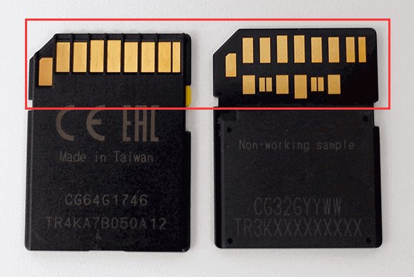 Essuyez le terminal métallique de la carte SD.