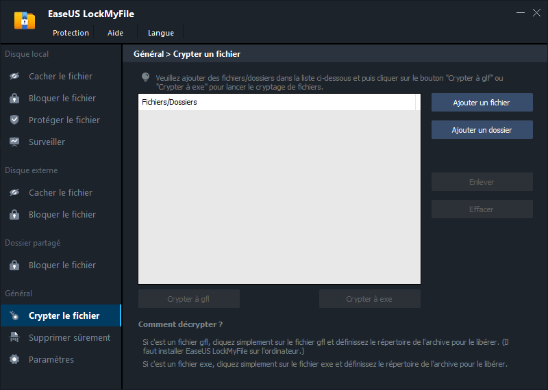 Lancez EaseUS LockMyFile et activez la fonction de cryptage.