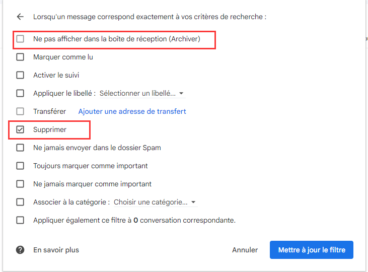 Libérer le courriel du filtre.