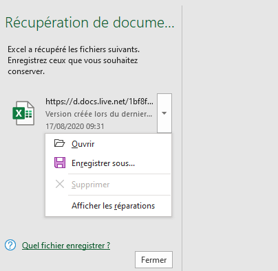 comment récupérer un fichier Excel non sauvegardé