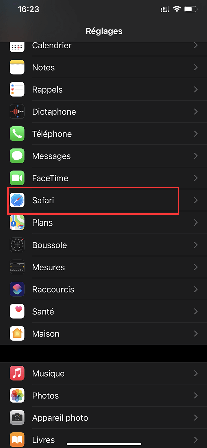 Supprimer les données de Safari