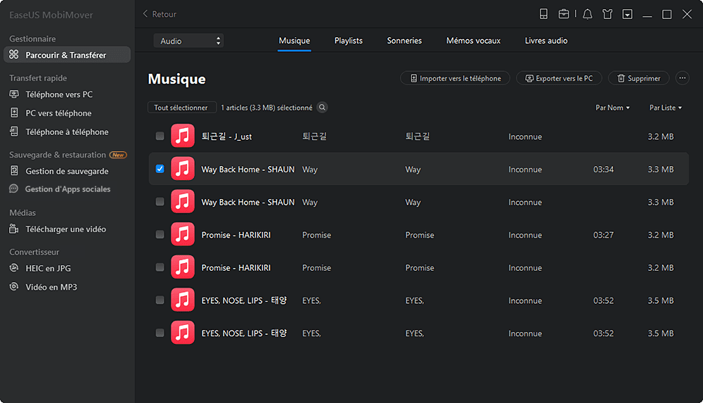 Comment transférer des audios d'un iPhone/iPad/iPod vers un autre- Étape 2
