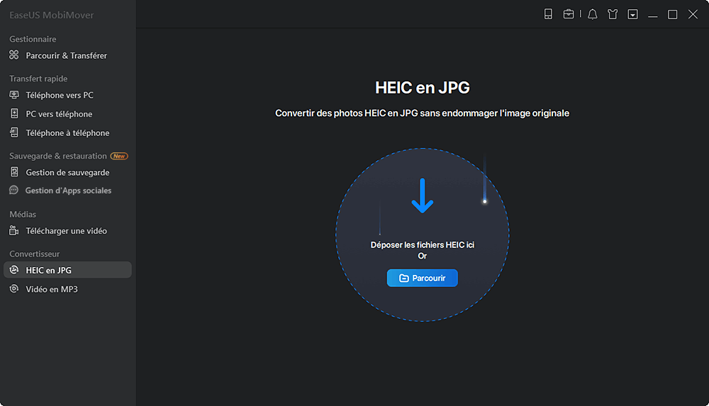 Ouvrir la fonction HEIC enJPG dans EaseUS MobiMover